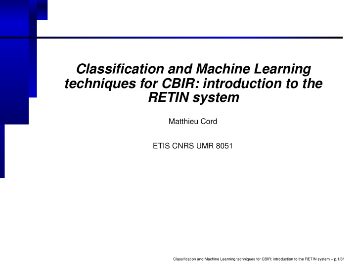 classification and machine learning techniques for cbir