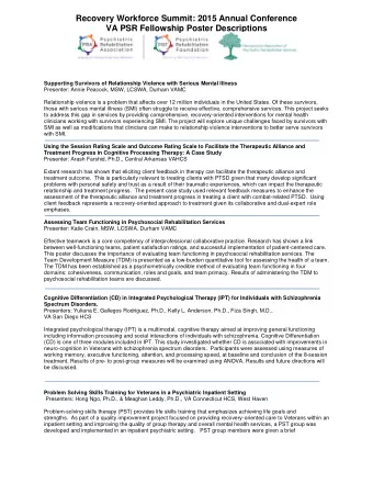 Supporting Survivors of Relationship Violence with Serious Mental Illness  Presenter: Annie