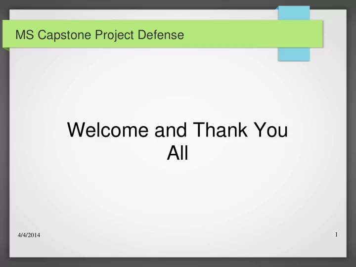 welcome and thank you all