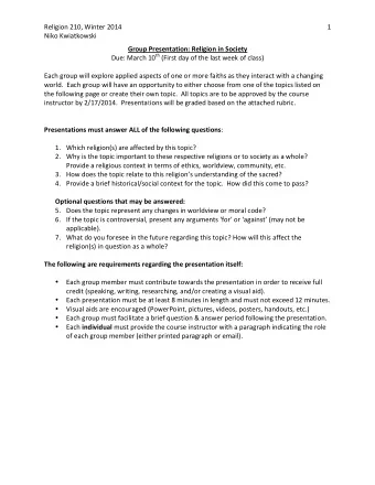 Religion  210,  Winter  2014    1    Niko  Kwiatkowski        Group
