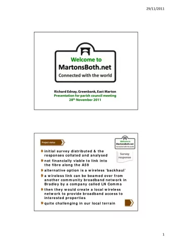 29/11/2011  Richard Ednay, Greenbank, East Marton  Presentation for parish council meeting 28 th