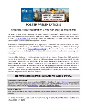 POSTER PRESENTATIONS  Graduate student registration is free with proof of enrollment!  The American