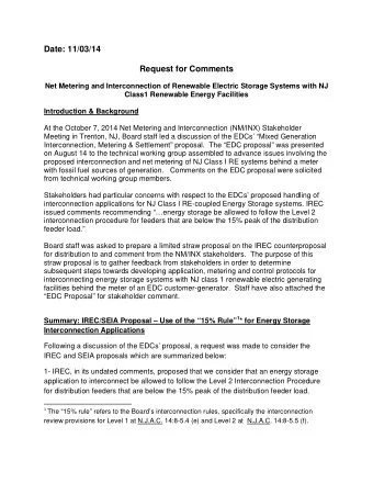 Date: 11/03/14  Request for Comments  Net Metering and Interconnection of Renewable Electric