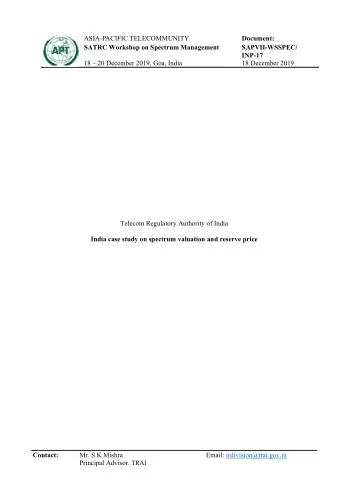Telecom Regulatory Authority of India  India case study on spectrum valuation and reserve price