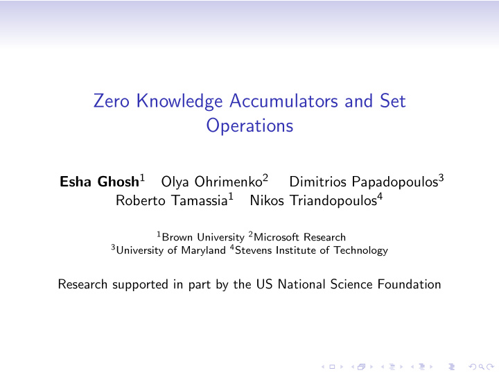 zero knowledge accumulators and set operations
