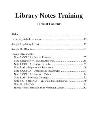Library Notes Training  Table of Contents  Slides