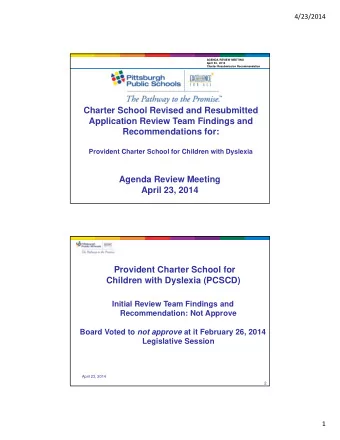 Charter School Revised and Resubmitted  Application Review Team Findings and  Recommendations for: