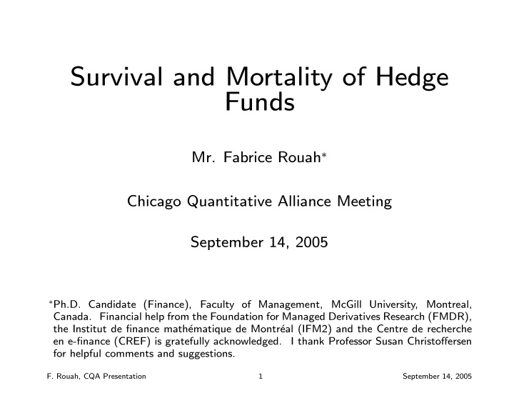 survival and mortality of hedge funds
