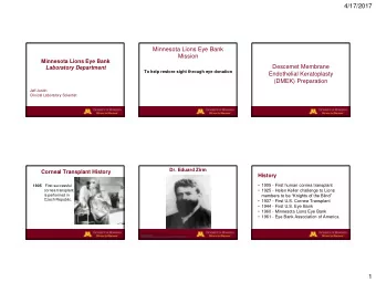 1  4/17/2017  Cross section History  Cornea Transplants  Eye Recovery  1974 &lt; 5,000 cornea