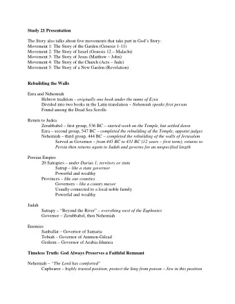 Study 21 Presentation  The Story also talks about five movements that take part in Gods Story: