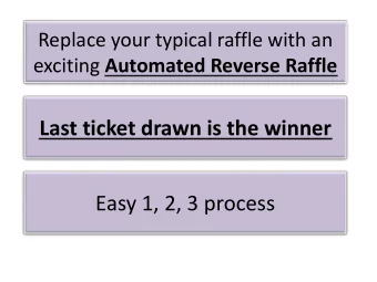 Last ticket drawn is the winner  Easy 1, 2, 3 process  We have helped Nonprofits raise  $10,000 to