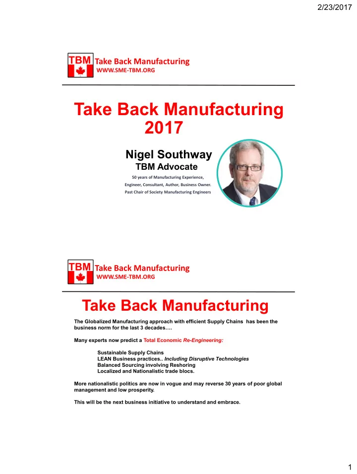 take back manufacturing 2017