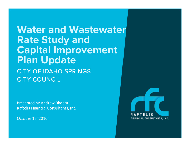 water and wastewater rate study and capital improvement