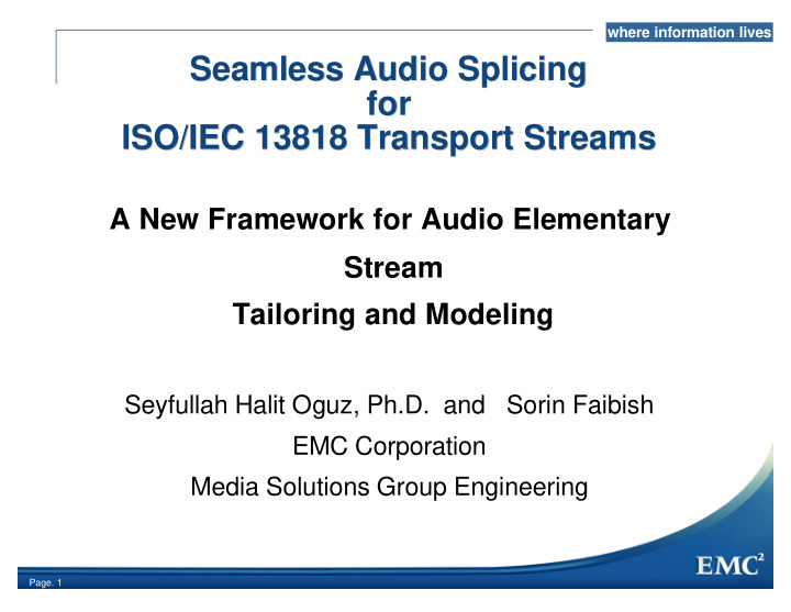 seamless audio splicing seamless audio splicing for for