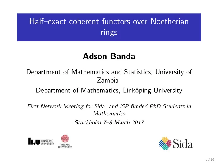 half exact coherent functors over noetherian rings adson