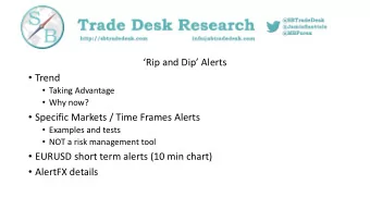 Trend  Taking Advantage  Why now?  Specific Markets / Time Frames Alerts  Examples