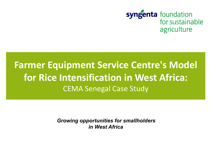 for rice intensification in west africa