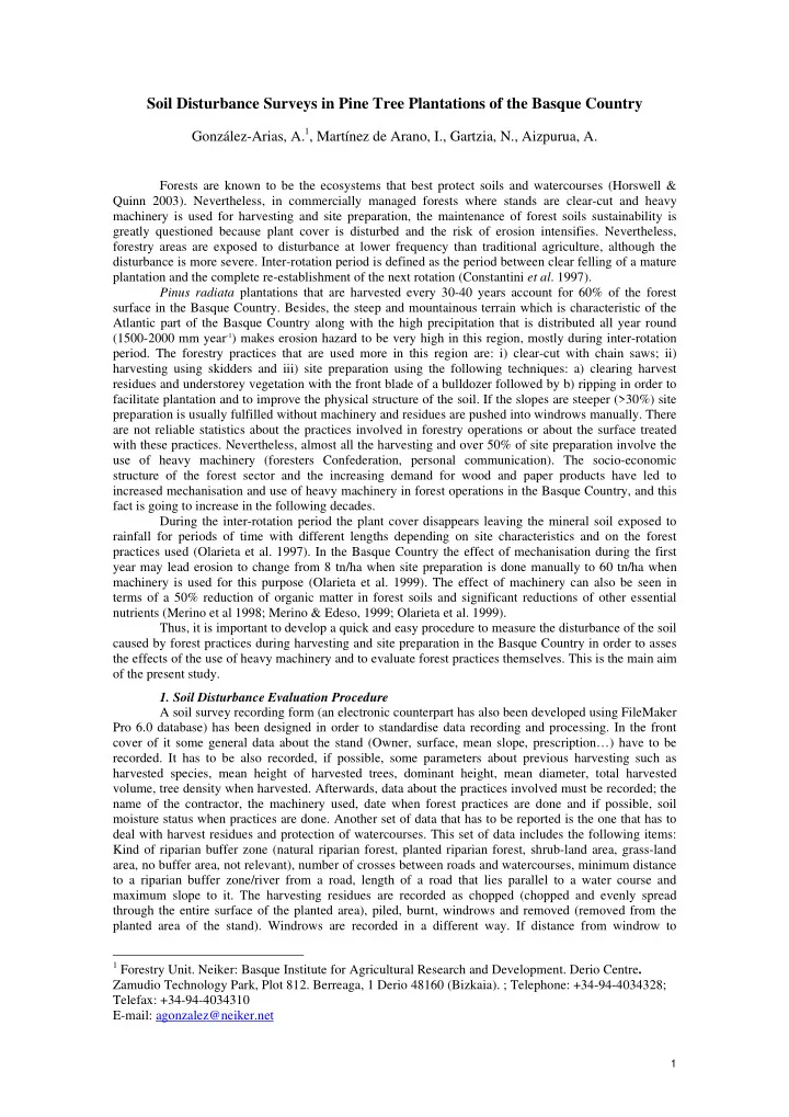 soil disturbance surveys in pine tree plantations of the