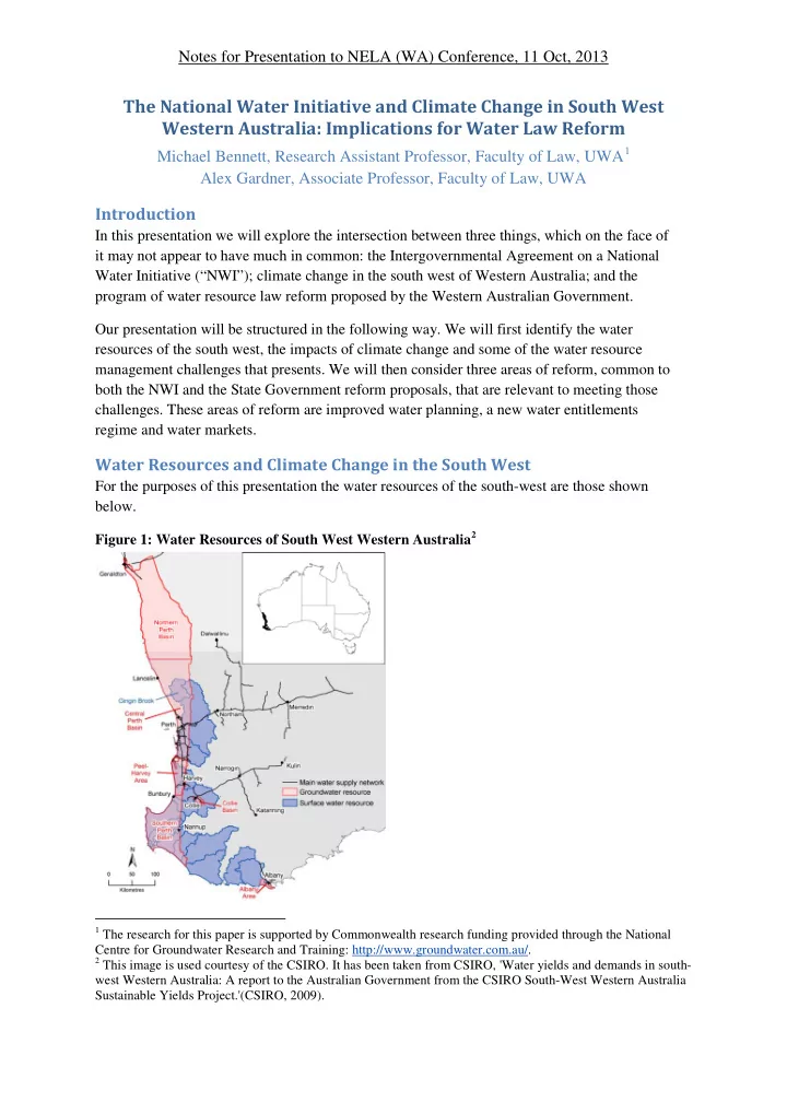 the national water initiative and climate change in south