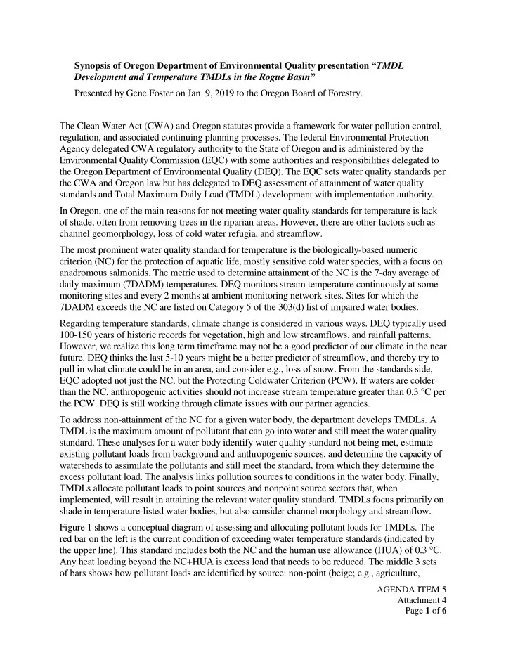 synopsis of oregon department of environmental quality