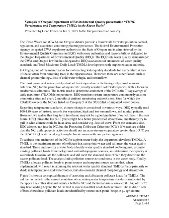 Synopsis of Oregon Department of Environmental Quality presentation  TMDL Development and