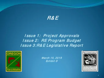 R&amp; E  R&amp; E  I ssu  ssue 1  1:  Proj ec  ect  Approvals  I ssu  ssue 2  2:  :  RE Progr