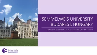 SEMMELWEIS UNIVERSITY  BUDAPEST, HUNGARY  S. DRESDEN GLOCKLER-LAUF &amp; DEREK WU, SUMMER 2018