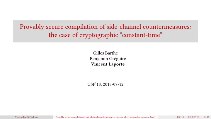provably secure compilation of side channel
