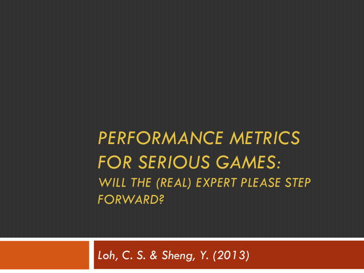 performance metrics for serious games