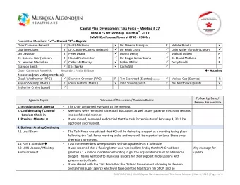 Capital Plan Development Task Force  Meeting # 27 MINUTES for Monday, March 4 th , 2019 SMMH