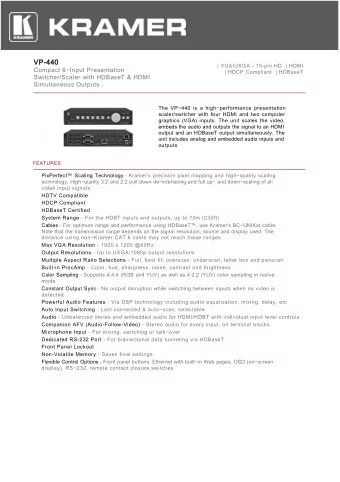 VP-440  | VGA/UXGA - 15-pin HD  | HDMI  Compact 6Input Presentation  | HDCP Compliant  | HDBaseT