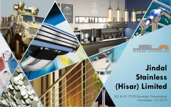 Stainless  (Hisar) Limited  Q2 &amp; H1 FY20 Earnings Presentation  November 14, 2019  Disclaimer