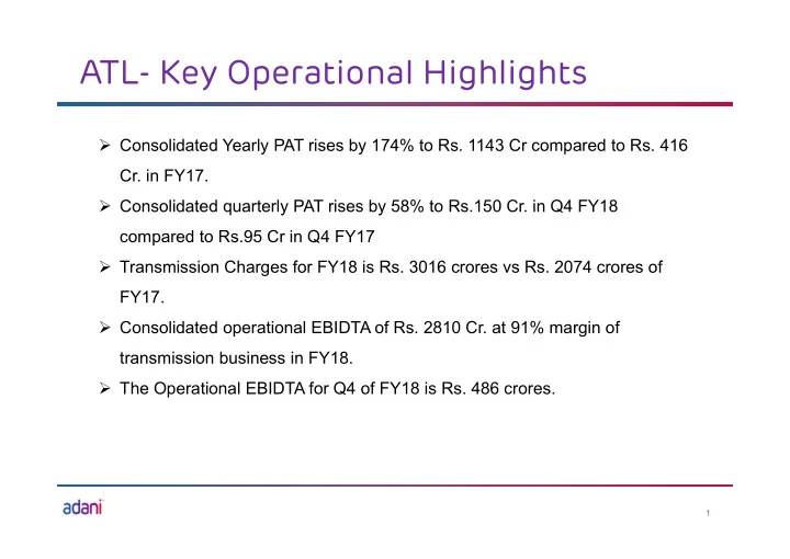 atl key operational highlights
