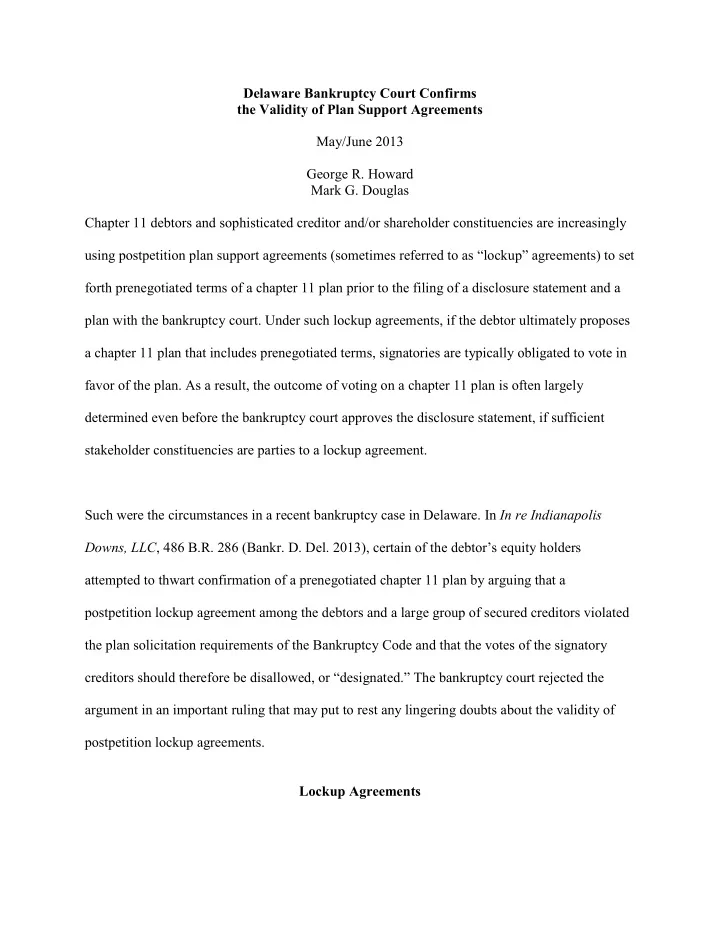 delaware bankruptcy court confirms the validity of plan