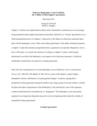 Delaware Bankruptcy Court Confirms the Validity of Plan Support Agreements  May/June 2013  George