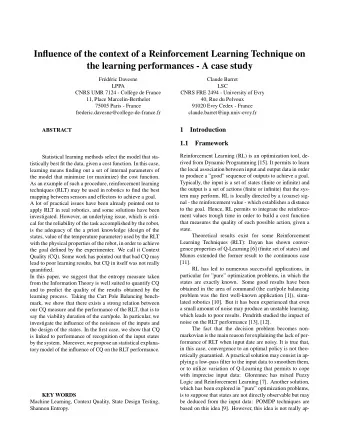 In fl uence of the context of a Reinforcement Learning Technique on  the learning performances - A
