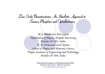 Zinc Ox  Oxide  de Nan  Nanos  ostruct  uctures  es: An Ideali  Idealistic Approach  oach to  Sen