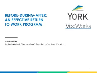 AN EFFECTIVE RETURN  TO WORK PROGRAM  Presented by Kimberly Wickert, Director  Yorks Right