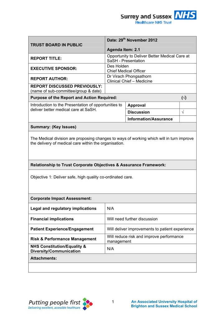 date 29 th november 2012 trust board in public agenda