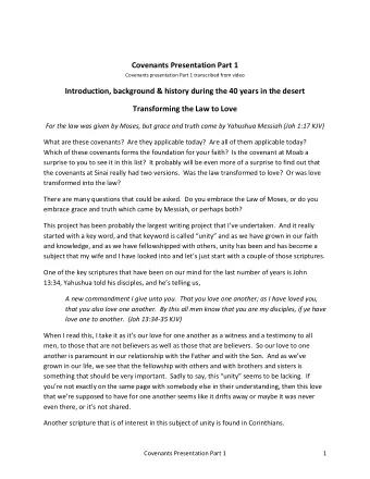 Covenants presentation Part 1 transcribed from video  Introduction, background &amp; history during
