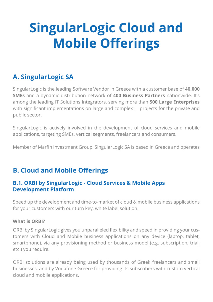 singularlogic cloud and mobile offerings