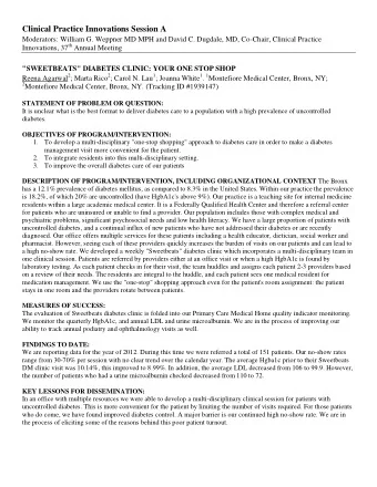 Clinical Practice Innovations Session A  Moderators: William G. Weppner MD MPH and David C.