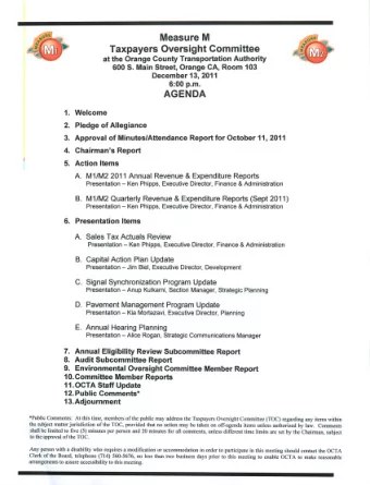 Ordinancefor the Fiscal Year 2011/12 and recommended the TOC approve their findings and forward the