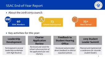 SSAC End-of-Year Report  About the 2018-2019 council:  40  23  25+  SSAC Members  Schools