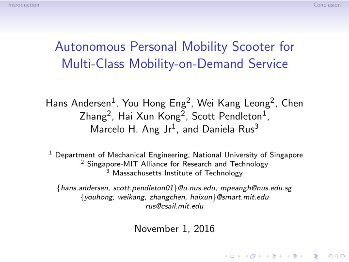 autonomous personal mobility scooter for multi class
