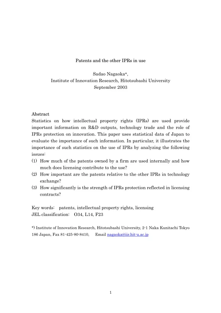 patents and the other iprs in use patents and the other