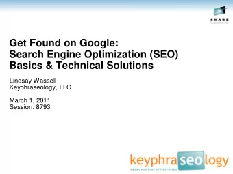 Search Engine Optimization (SEO)  Basics &amp; Technical Solutions  Lindsay Wassell
