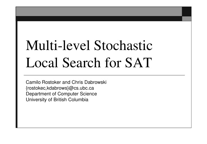 multi level stochastic local search for sat