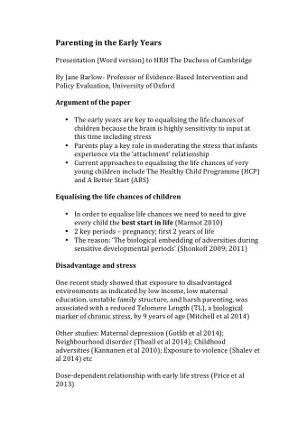 Parenting)in)the)Early)Years)  !  Presentation!(Word!version)!to!HRH!The!Duchess!of!Cambridge!  !