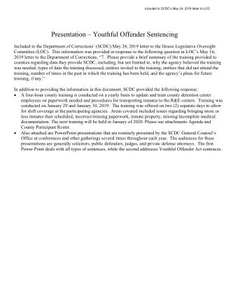 Presentation  Youthful Offender Sentenc ing  Included in the Department of Corrections (SCDC)